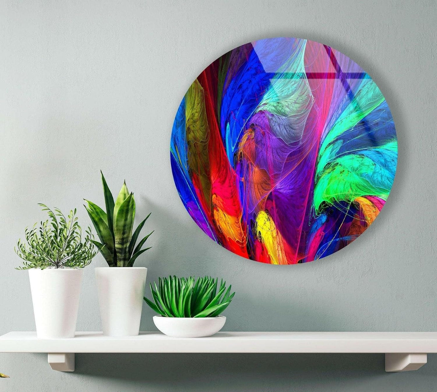 My Photostation.com 27.5''(70cm) Diameter Neon Colors Abstract Round Glass Wall Art Tempered Glass Printing Wall Decor Large Wall Art Wall Hangings