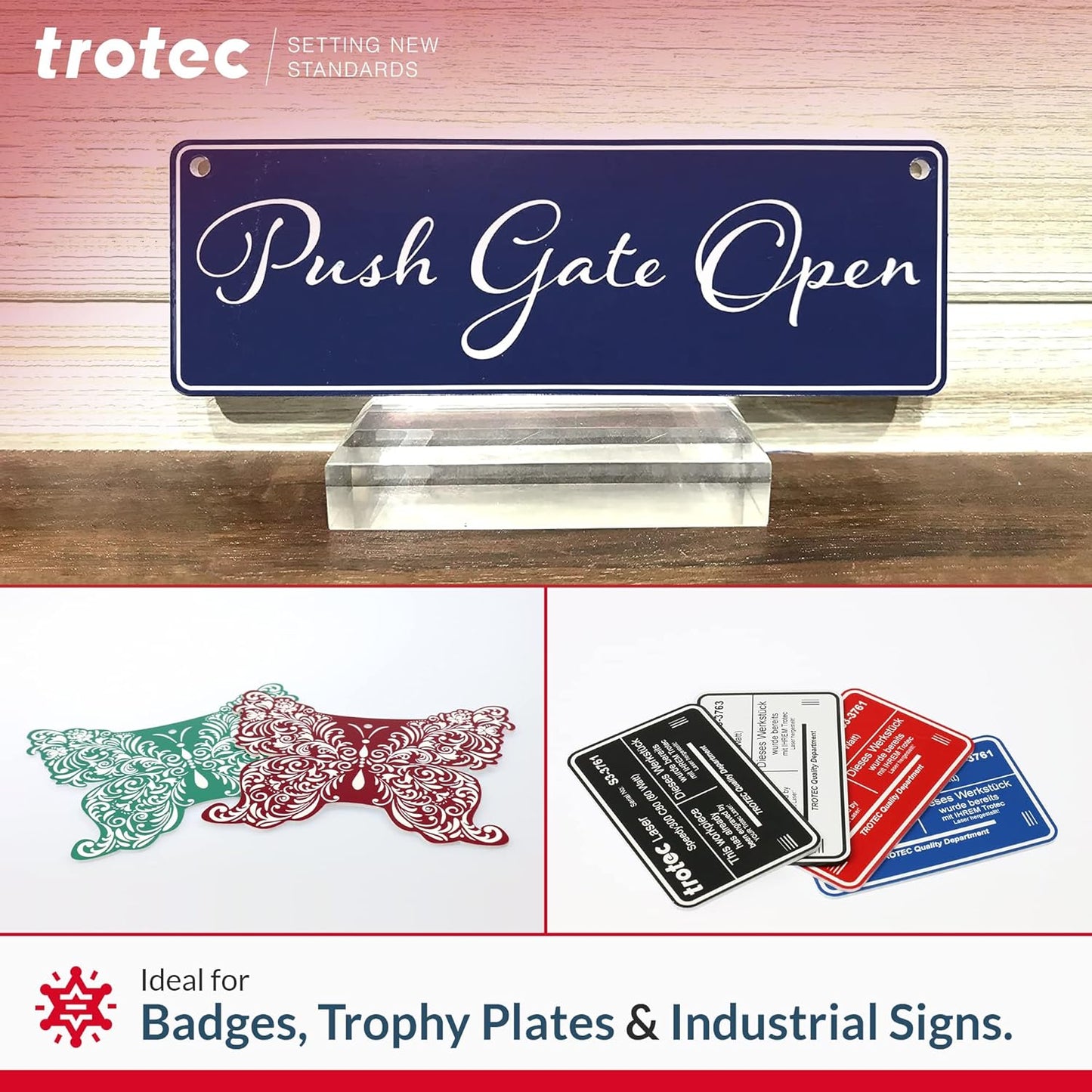 Trotec TroLase | 12"x20"x1/16", 4 Pcs | Bright Green/White | 2 Ply | Modified Acrylic | Laser Engraving Double Color Plastic Sheet | Engraving Blanks for Laser, Saw, Guillotine | Made in USA