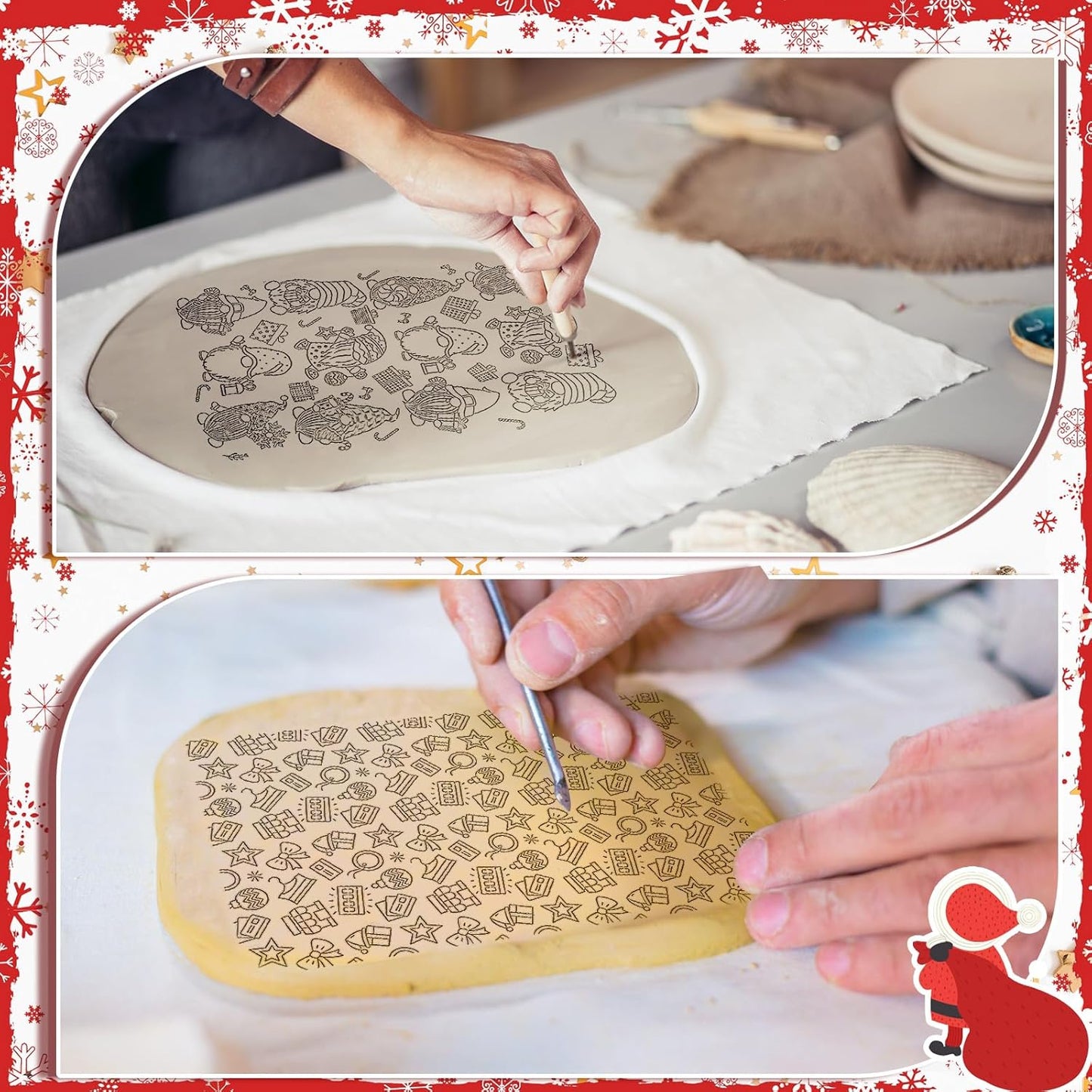 12 Pcs Christmas Polymer Clay Texture Sheets - Cute Texture Mat for Embossing, DIY Tools for Snowman Elf Clay Earring Jewelry Making