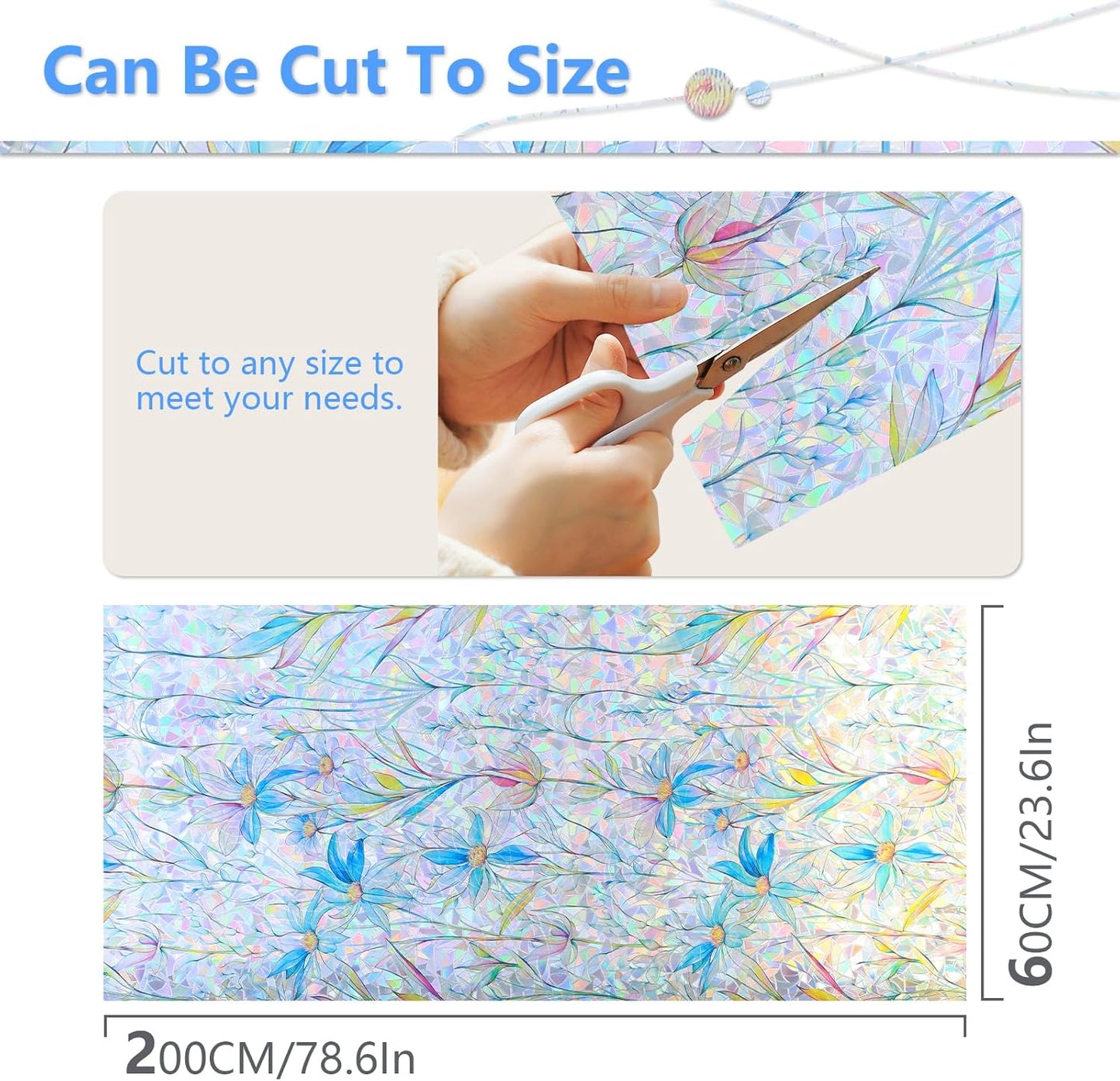 FINNEZ Window Privacy Film Stain Glass Film Flowers Rainbow Window Film Window Clings Non-Adhesive Reusable Decorative for Home(Blue Lotus,23.6 Inch x 6.5 Feet)