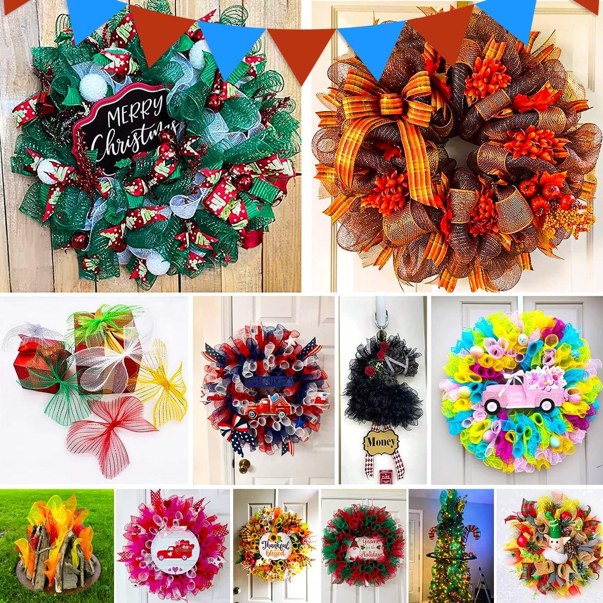 Anivia Deco Mesh Ribbon, 10inch x 30 Feet Each Roll Metallic Foil Mesh Ribbon for Wreaths Swags, Holloween, and Christmas Tree Decoration (Burgundy/Red Foil)