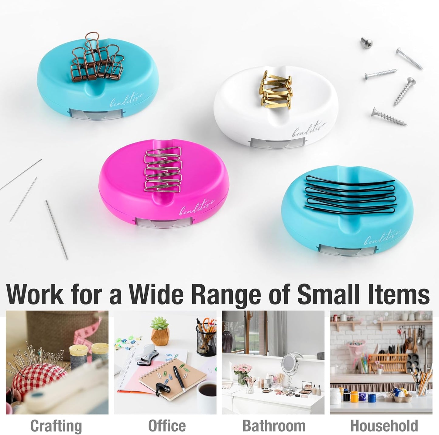 Beaditive Magnetic Pin Cushion with Drawer - Strong Magnet Pin Holder Cushions for Sewing - 50 Glass Head Quilting Pins Included - Chic Pincushion Caddy for Sewing Pins, Paper Clips, Screws – Fuchsia