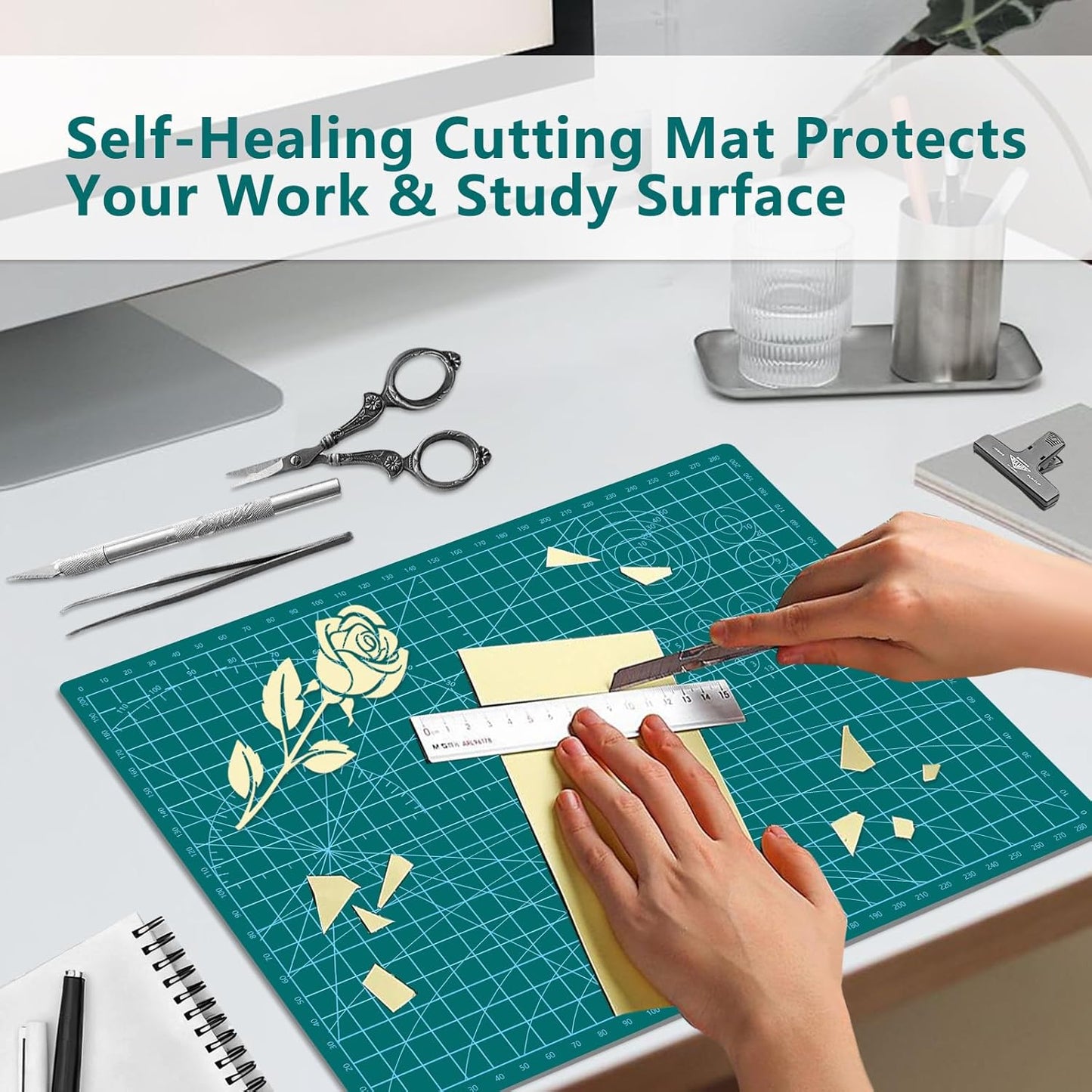 Cutting Mat 8in6in Self Healing Cutting Mat Size Double Sided 5-Ply Rotary Sewing mat for Crafts Fabric Quilting Hobby Art Clay Precision Scrapbooking Project, A5, Green 5PCS