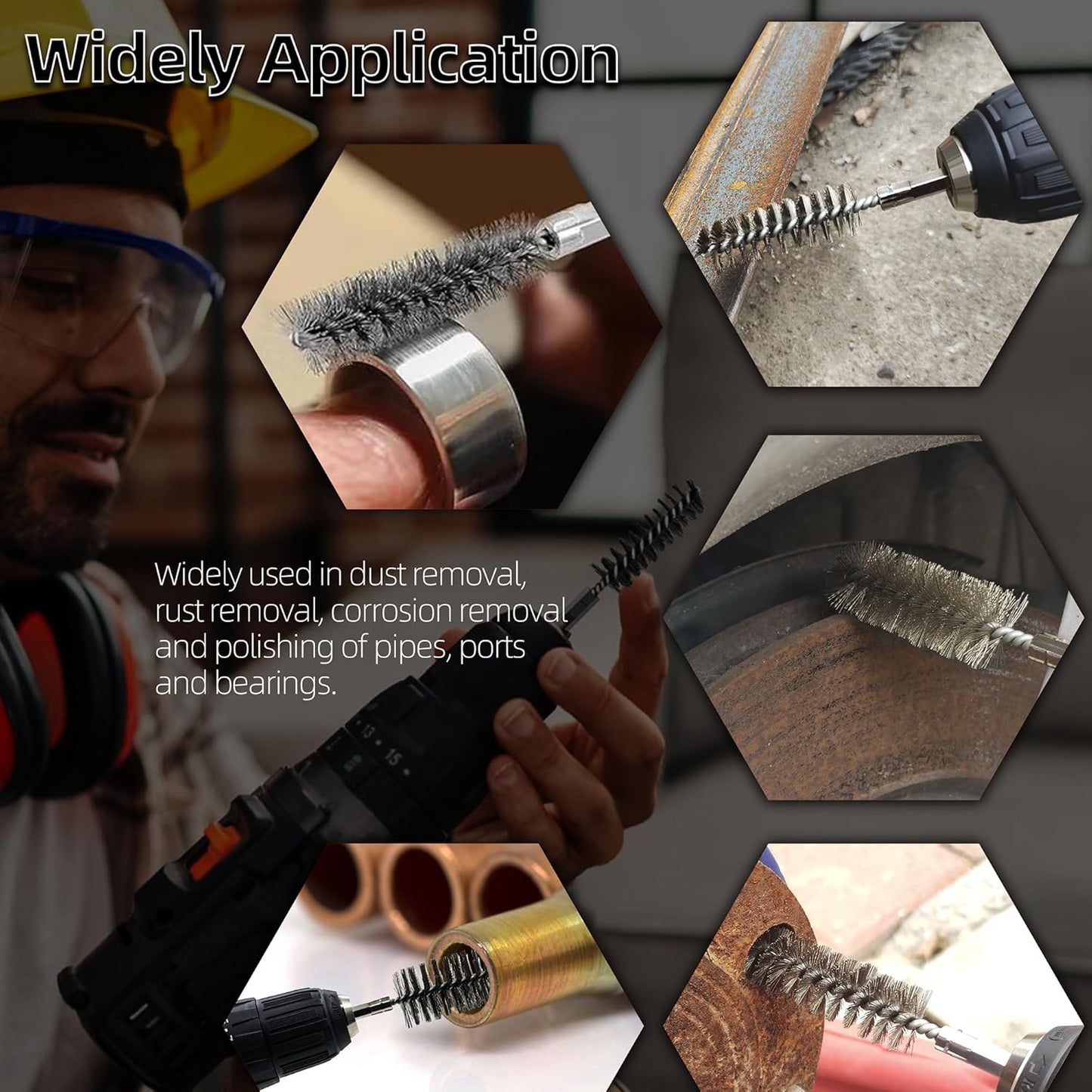 ASNOMY 12Pcs Wire Bore Brush for Drill,5/16"-1-3/16" Stainless Steel Wire Brush Bore Cleaning Brush Set for Power Drill Cleaning,Abrasive Drill Wire Brush with 1/4" Hex Shank