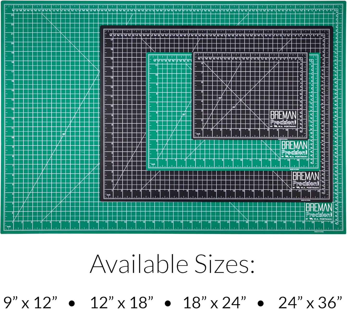 Breman Precision Self Healing Cutting Mat 9x12, 12x18, 18x24 Inch - 3-Pack Rotary Mats for Crafts - 2 Sided 5 Ply PVC Self Healing - Fabric Cutting Mat for Sewing