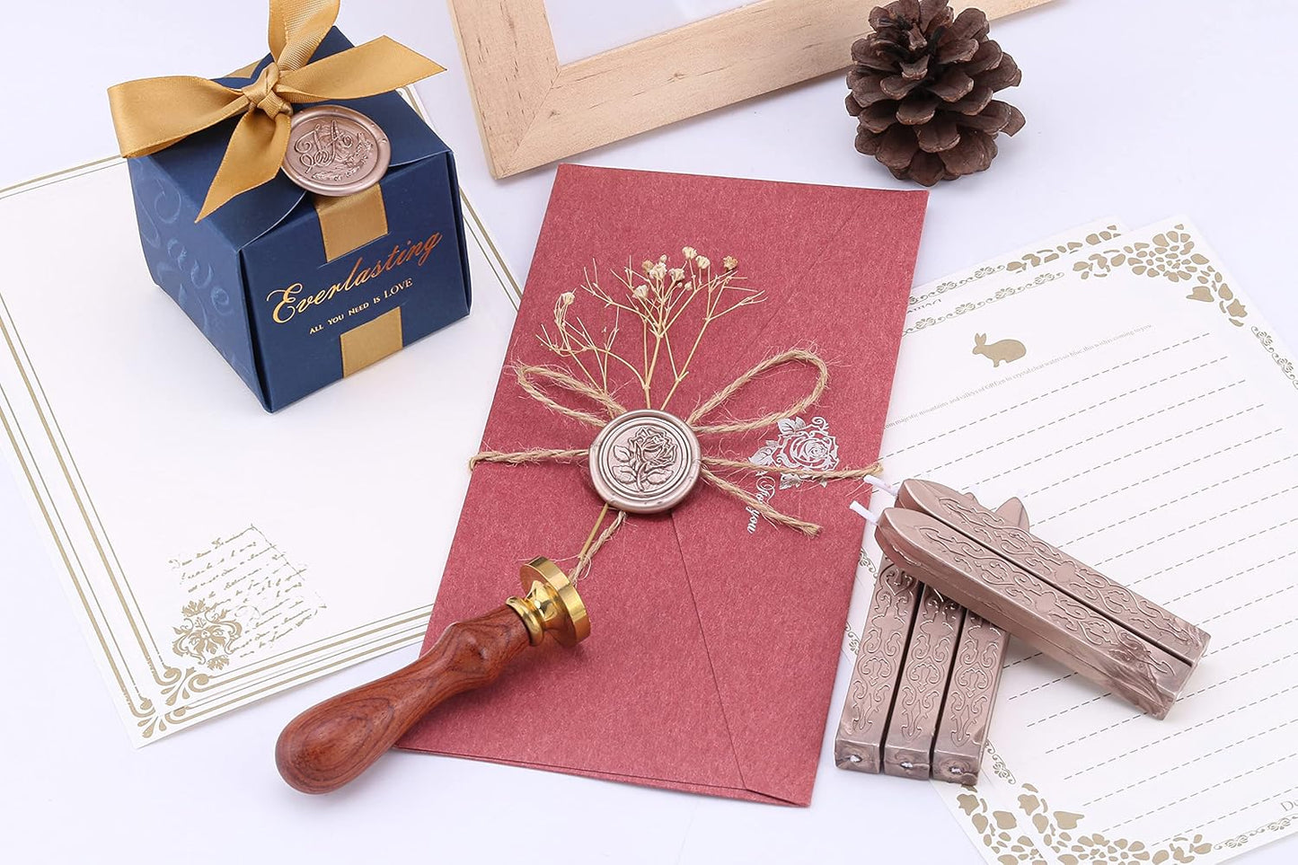 Yoption 5 Pieces Sealing Wax Sticks, Antique Champagne Gold Totem Fire Manuscript Wax Seal Sticks with Wicks for Wax Seal Stamp (Champagne Gold)