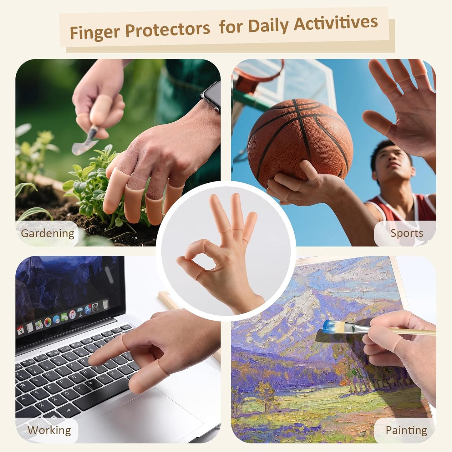 Gel Finger Cots, Silicone Finger Protectors, Fingertip Bandages Band-aids for Dry Skin, Cracked Fingertip Treatment,Thumb Protector Covers for Hand Eczema Finger Arthritis (20pcs)