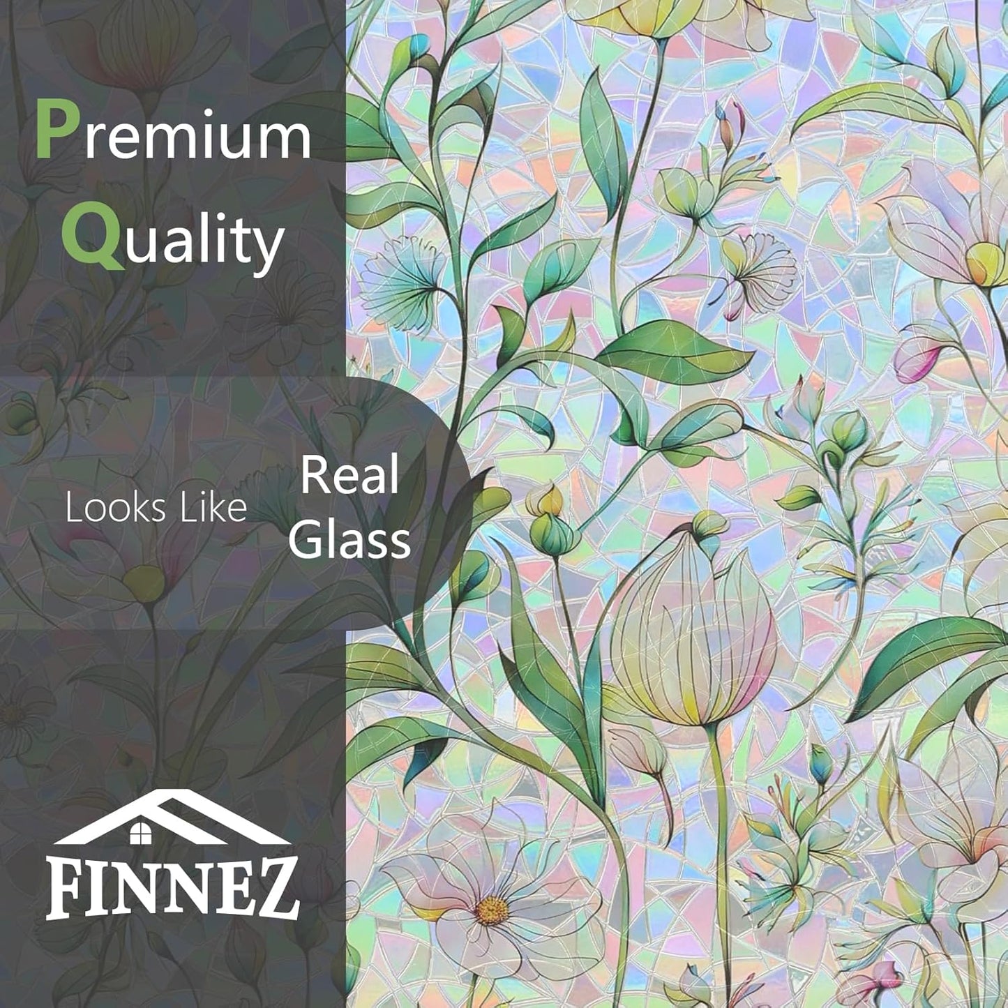 FINNEZ Window Privacy Film Stain Glass Film Flowers Rainbow Window Film Window Clings Non-Adhesive Reusable Decorative for Home(Forest Rainbow,45.2 Inch x 6.5 Feet)