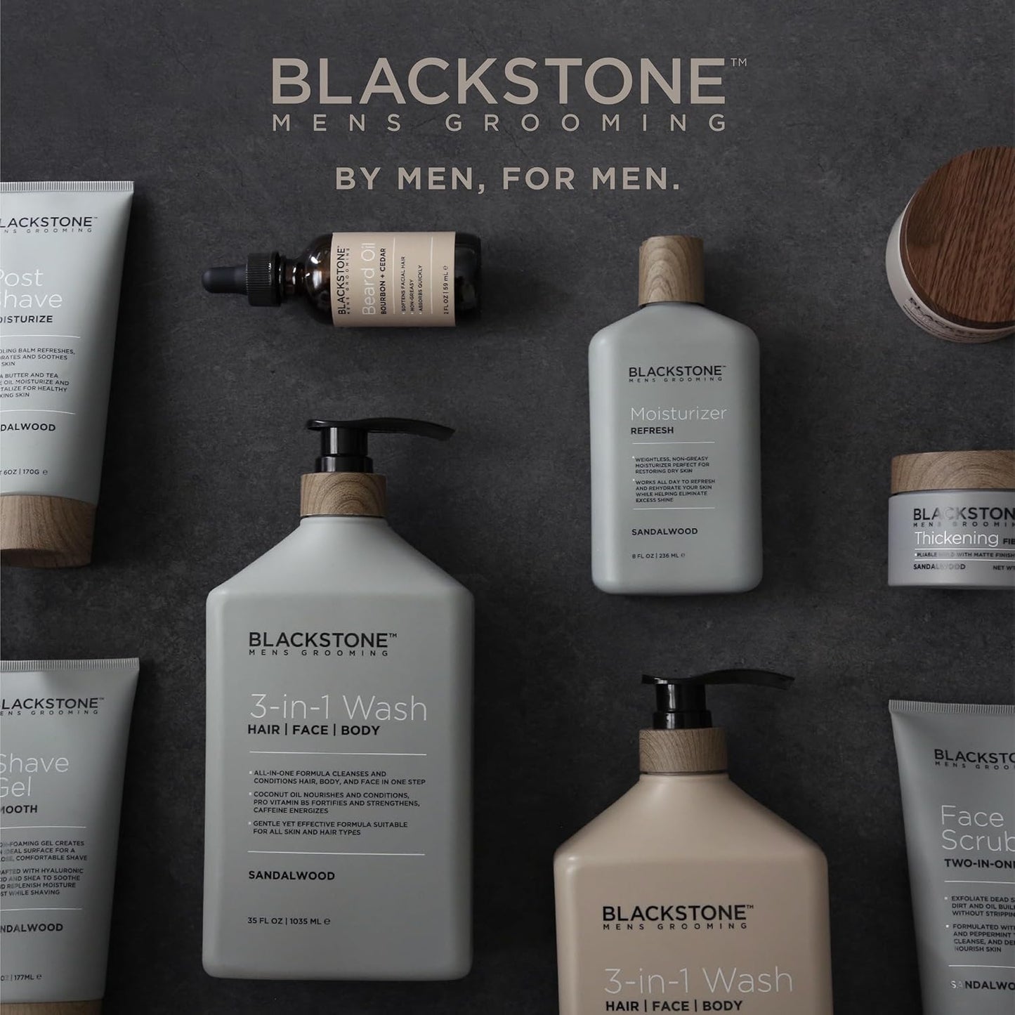 Blackstone Men's Grooming Thickening Fiber Paste Gel for Hair Styling - Adds Volume with Pliable Hold & Matte Finish | Paraben & Cruelty Free | Made in USA, Sandalwood (4 Oz, 2 Pack)