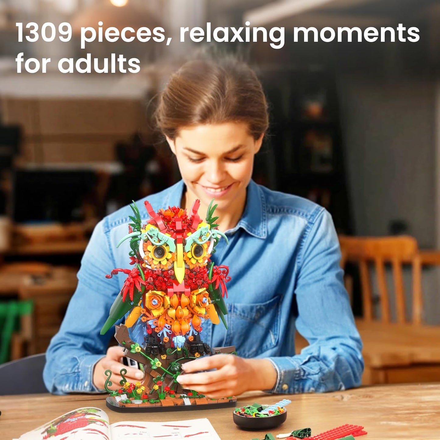 Sillbird Owl Flower Building Sets for Adults for Women Girlfriend Men Her, Artificial Floral Animals for Home Office Decorations for Table Desk - Creative Botanical Collection Model