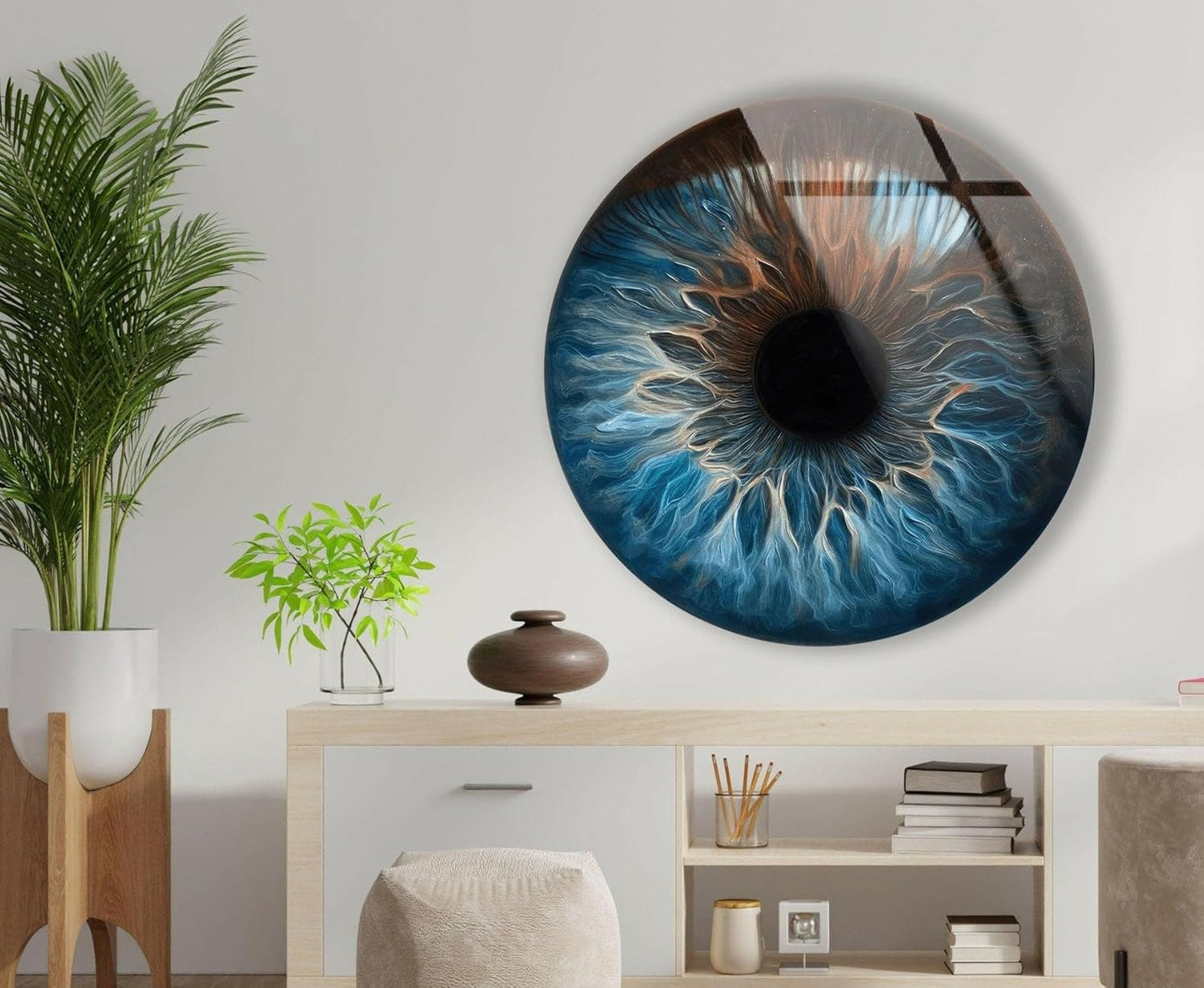My Photostation.com 20''(50cm) Diameter Eye Round Blue Glass Wall Art Tempered Glass Printing Wall Decor Large Wall Art Wall Hangings
