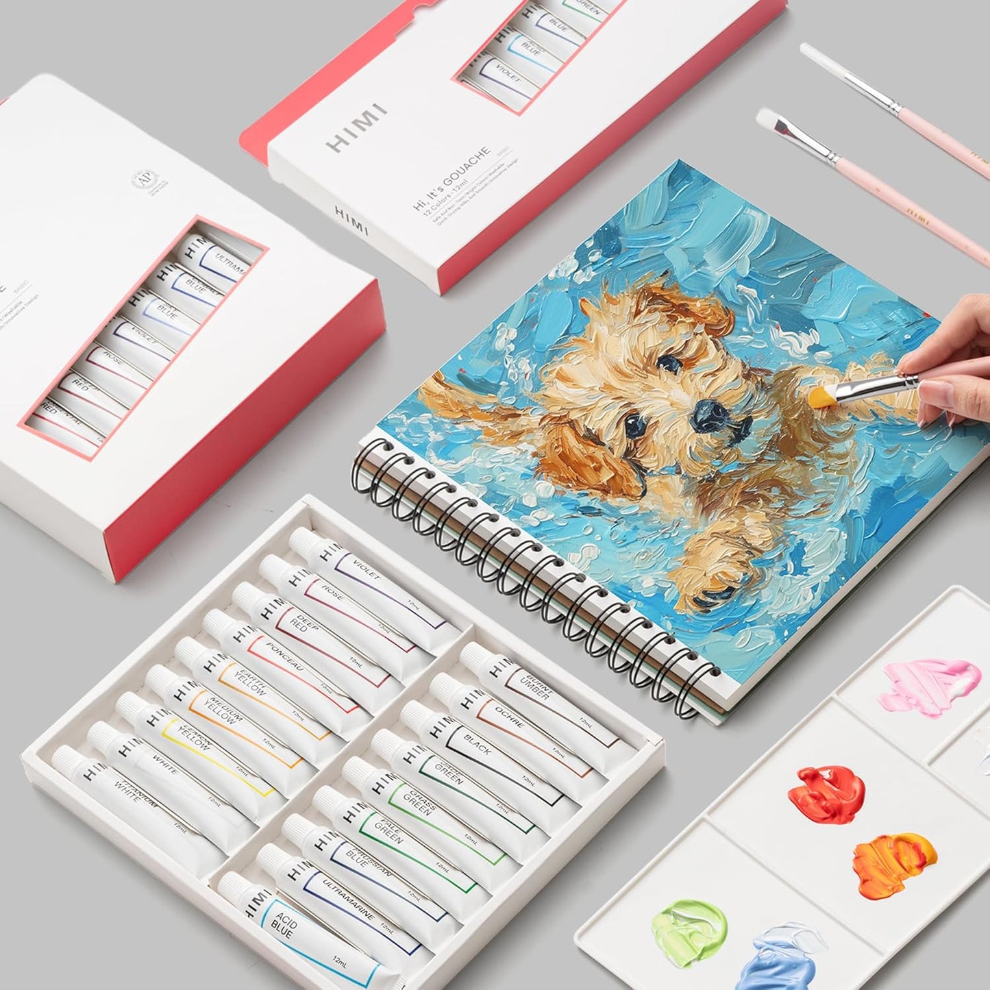 HIMI Gouache Paint Tube Set -24 Colors 12ml, with Rich Pigments, Gouache paint Non-Toxic, suitable for Beginners, Artists, and Hobby Painters. Beautiful Gifts for Art Supplies Painting(24 colors)