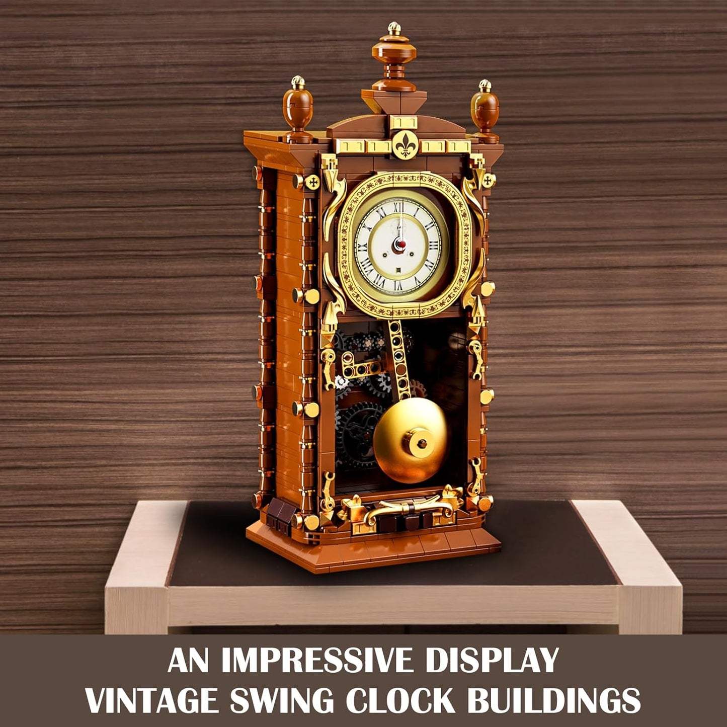 Retro Swing Clock Building Blocks Set, Vintage Pendulum Clock with Functional Clock Mechanism Model Kit, Creative Gift Toys for Adults Teens 14+ (751 Pieces)
