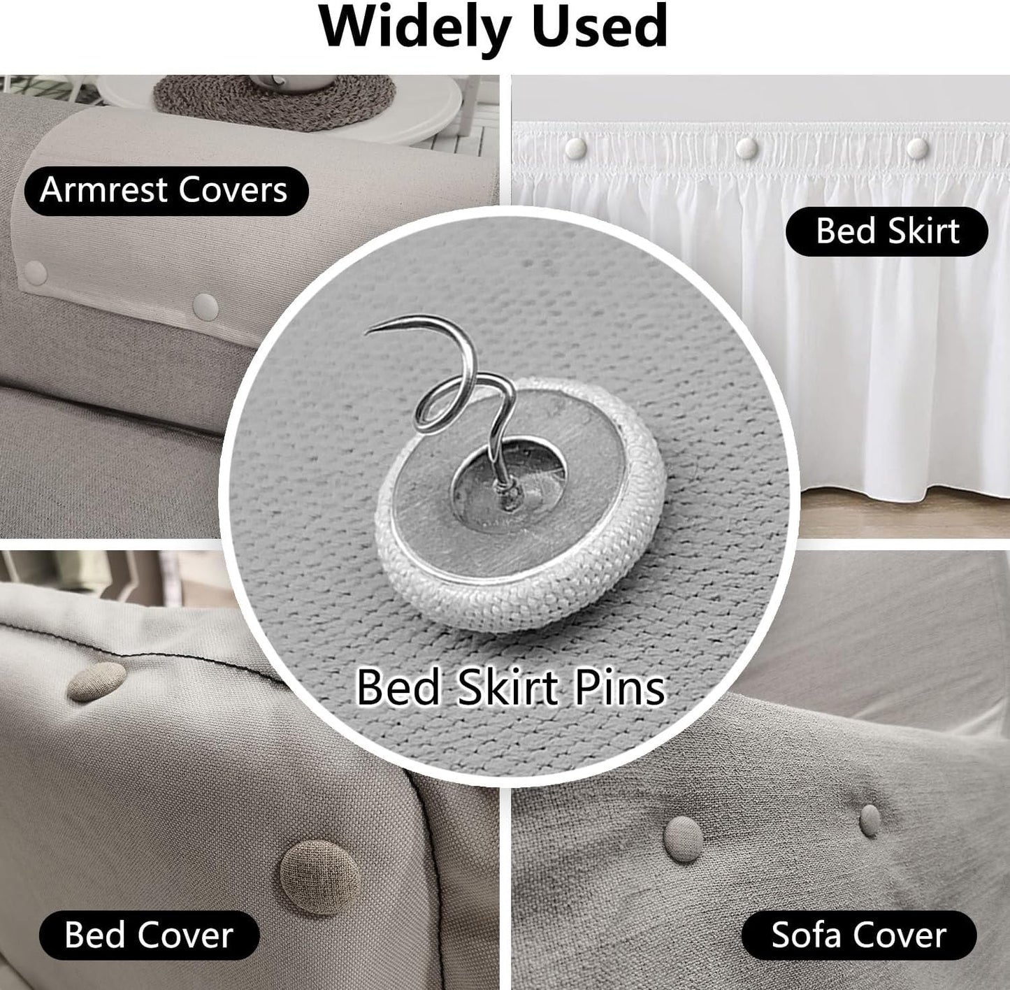 Linen Fabric-Covered Twist Pins - 8 Colors Upholstery Pins & Bed Skirt Pins -Used to Secure Sofa Cushion, Armrest Covers, Furniture & Bed Skir (12, Middle Gray)