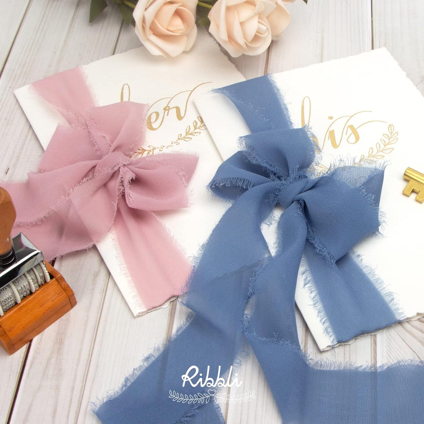 Ribbli Dusty Rose Chiffon Ribbon 1-1/2 inch x 20 Yard Handmade Fringe Chiffon Silk Ribbon,Mauve Ribbon for Wedding Invitations, Bridal Bouquets Wrapping, Flower Arrangement Decoration