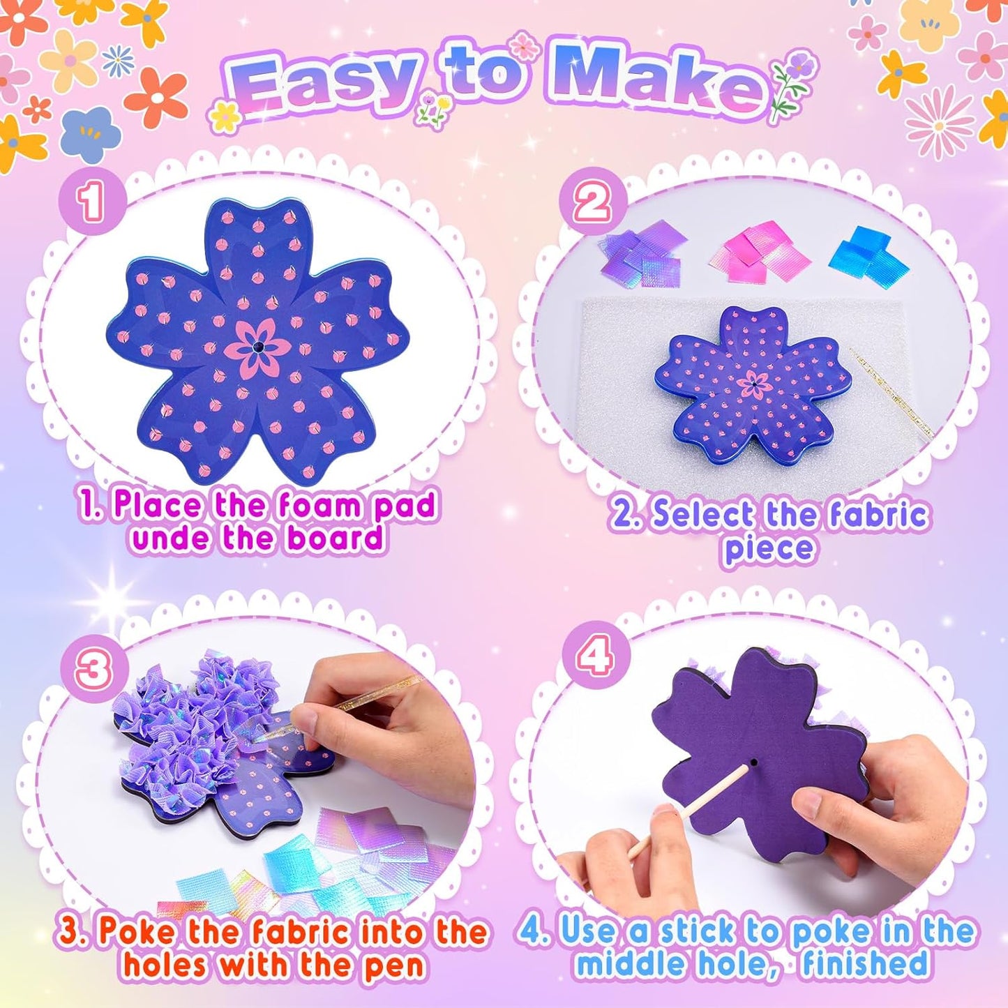 Arts and Crafts for Girls Ages 4-12, Poke Art Flower Bouquet with 8 Flowers & 2 Butterflies DIY Creative Activity Mess-Free Fun for Kid Party Favors Birthday Christmas Gifts for 4-12 Year Old Girls
