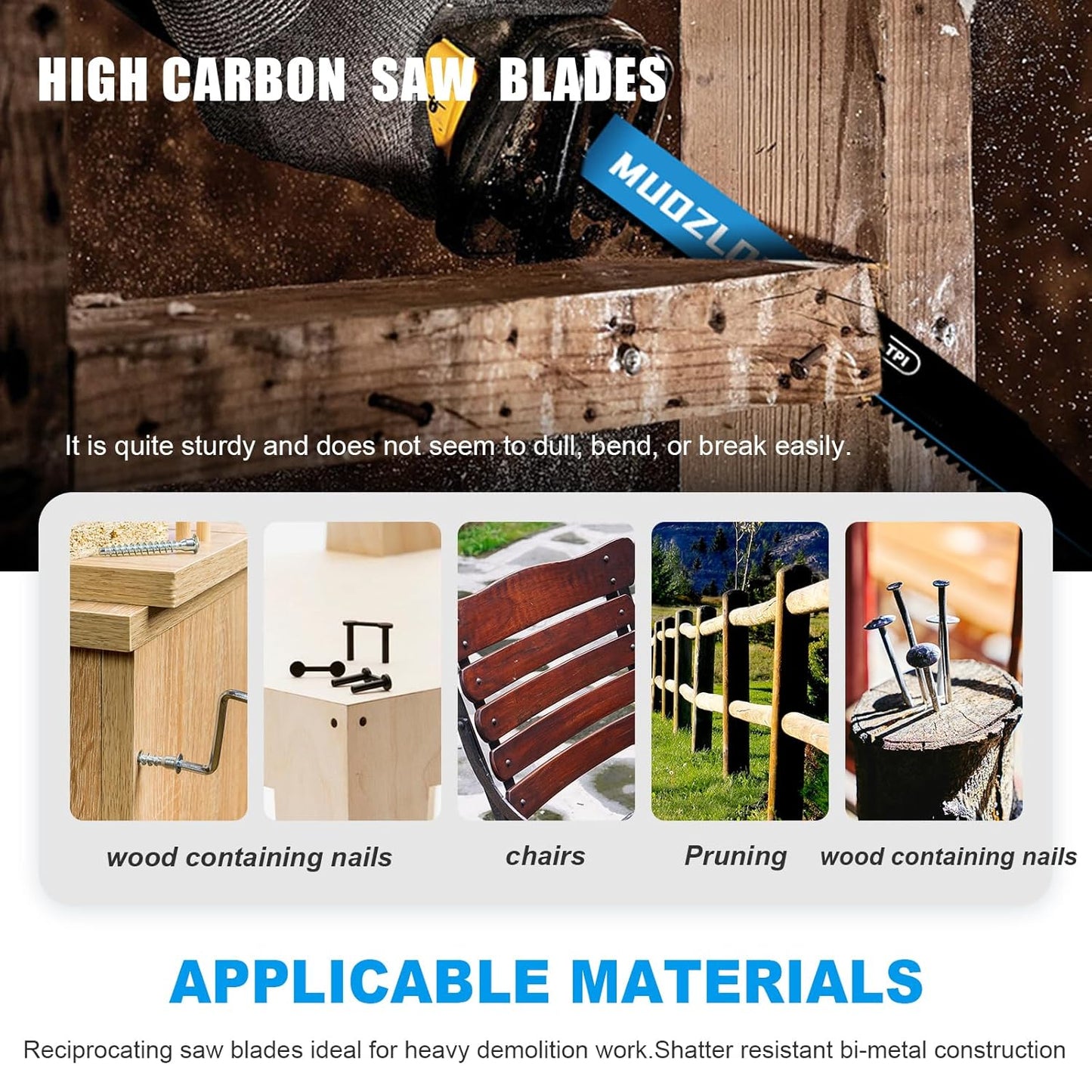 5 Pack 6 inch Reciprocating Saw Blades Set,6 TPI High Carbon Saw Blades for Wood with Nails ,Saw Blades with Organizer Case (5, 6T/6inch)