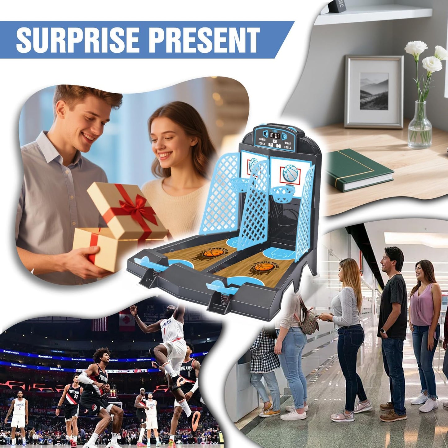 Table Top Games, Glow in The Dark Mini Basketball Game - Desktop Games for Kids,Desk Toys for Office for Adults - Basketball Gifts for Boys 3 4 5 6 7 8 9 10 11 12