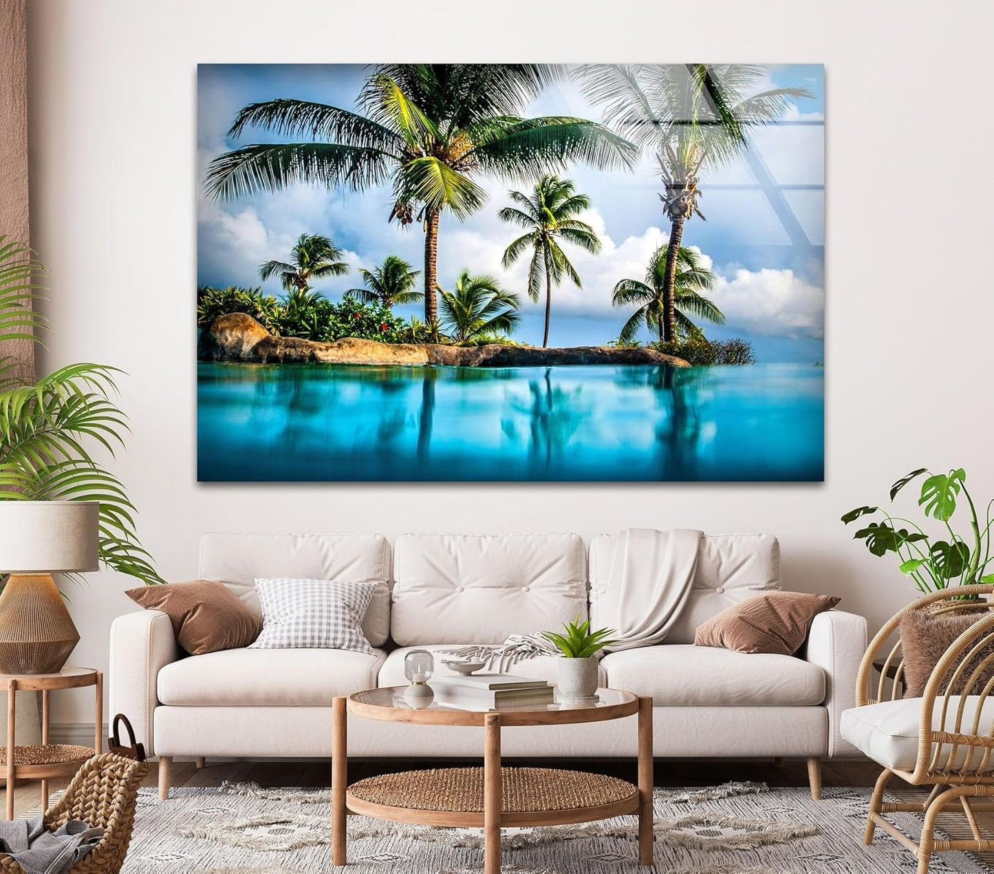 My Photostation.com 48Wx32H'' Island & Blue Sea Glass Wall ArtTempered Glass Printing Wall Decor Large Wall Art Wall Hangings