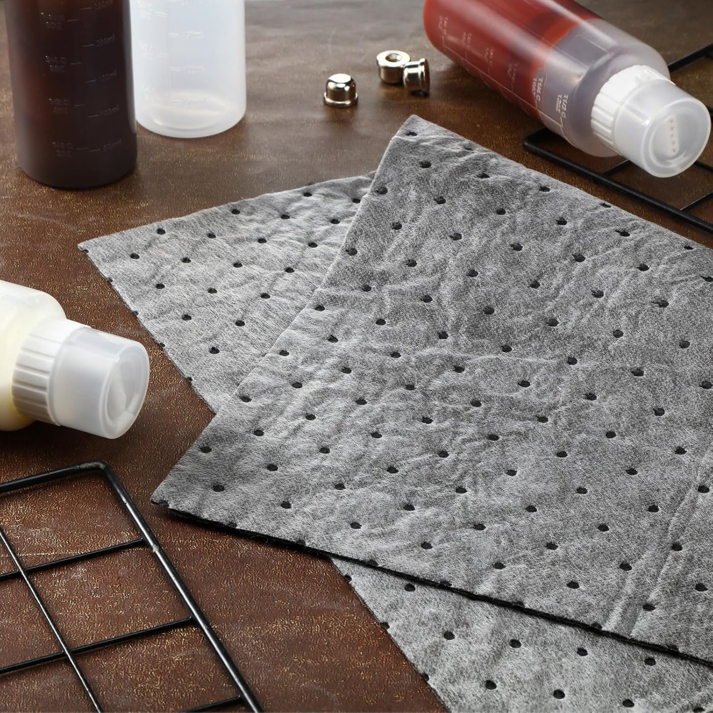 Hoolerry Oil Absorbent Pads Weight Dimpled Pad Garage Accessories Water Absorbent Mat Oil Spill Mat for Absorbing Protecting Home Garage Basement (30 Pcs,Gray,9.8 x 13 Inch)