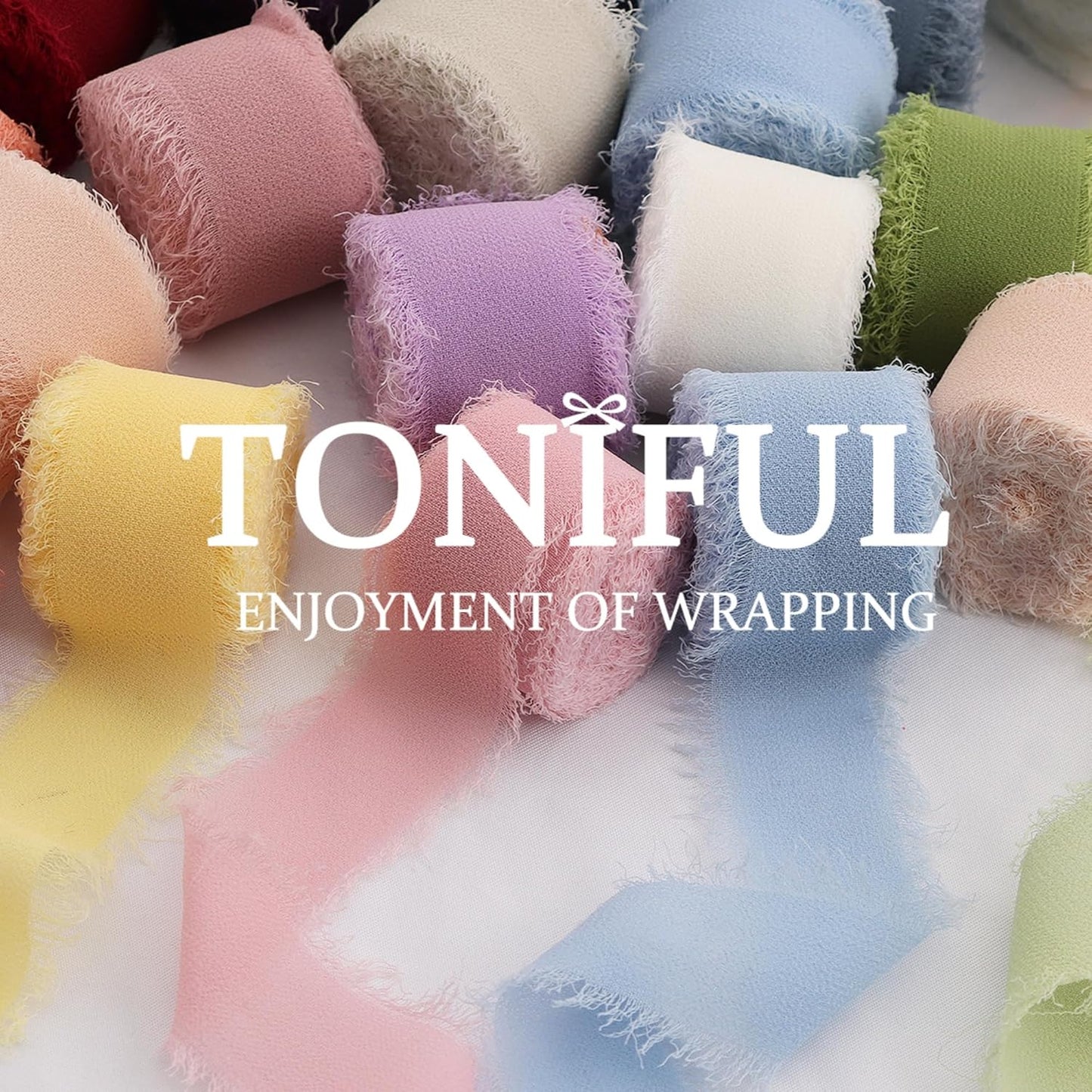 TONIFUL 4 Rolls Silk Chiffon Ribbon, 1-1/2 Inch x 22yds, Dusty Blue Chiffon Ribbons Set, Handmade Fringe Silk Ribbon for Gift Wrapping Bridal Bouquets Wedding Invitations Decoration Crafts