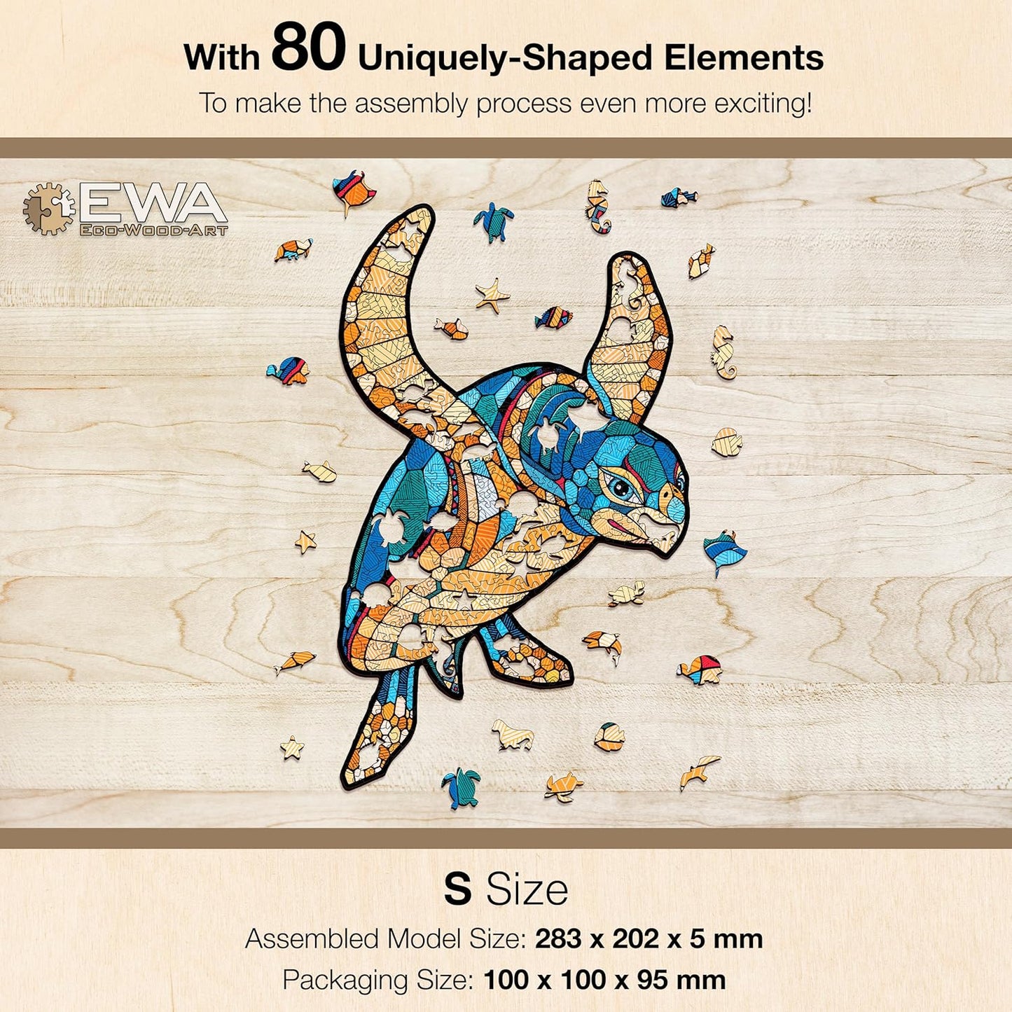EWA Home Décor – Turtle Small 80 Pieces – Wooden Jigsaw Puzzle for Adults – Perfect for Artistic Home Decoration and Mindful Relaxation