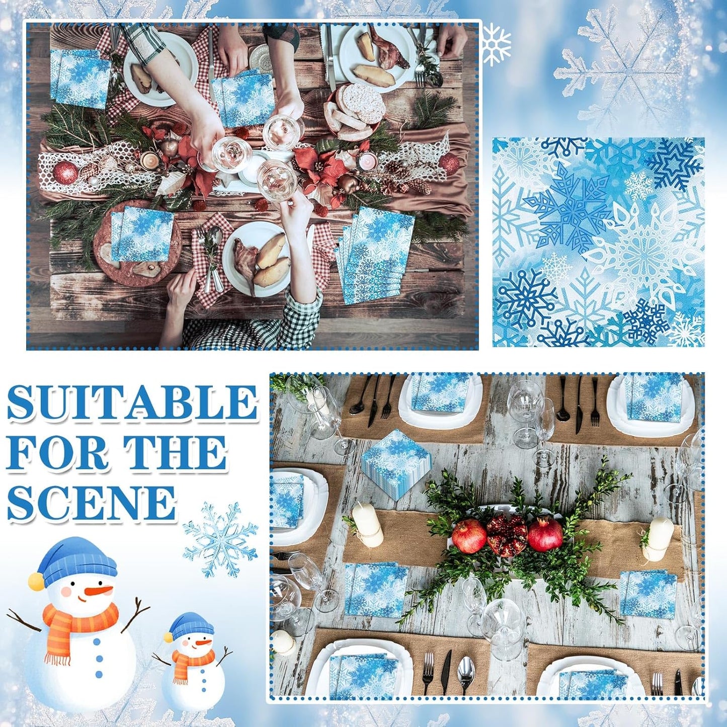 60 Pcs Winter Snowflake Cocktail Paper Napkins 6.5 x 6.5 Inches Disposable Paper Napkins Dessert Beverage Napkin for Decoupage Luncheon Napkin for Party Wedding Birthday Party