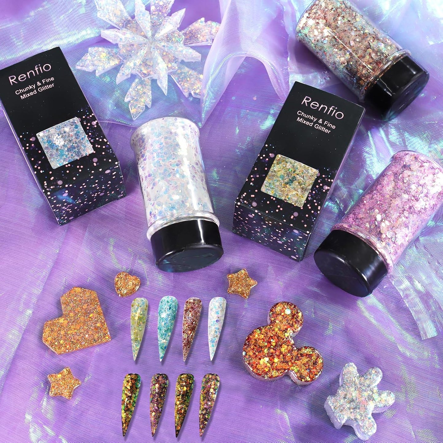 Renfio Opal Chunky Glitter, 1.75oz/50g Pink Glitter, Dreamy High Sparkle Glitter for Crafts Holographic Fine Glitter Mix Iridescent Glitters Flake for Resin Nails Art Hair DIY Snow Globe - Pink Coast