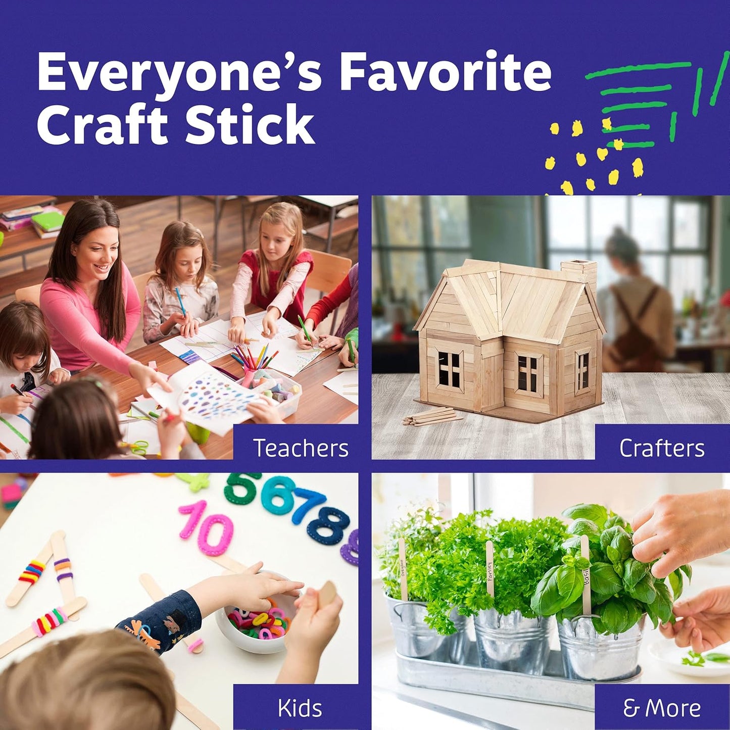 Artlicious 1000 Pcs Wooden Craft Sticks – Food-Grade Popsicle Sticks for Crafts & ice Cream Sticks – Wooden Sticks for Crafts, Wood Craft Sticks, Popsicle Sticks Bulk (Natural, 4.5" x 3/8")