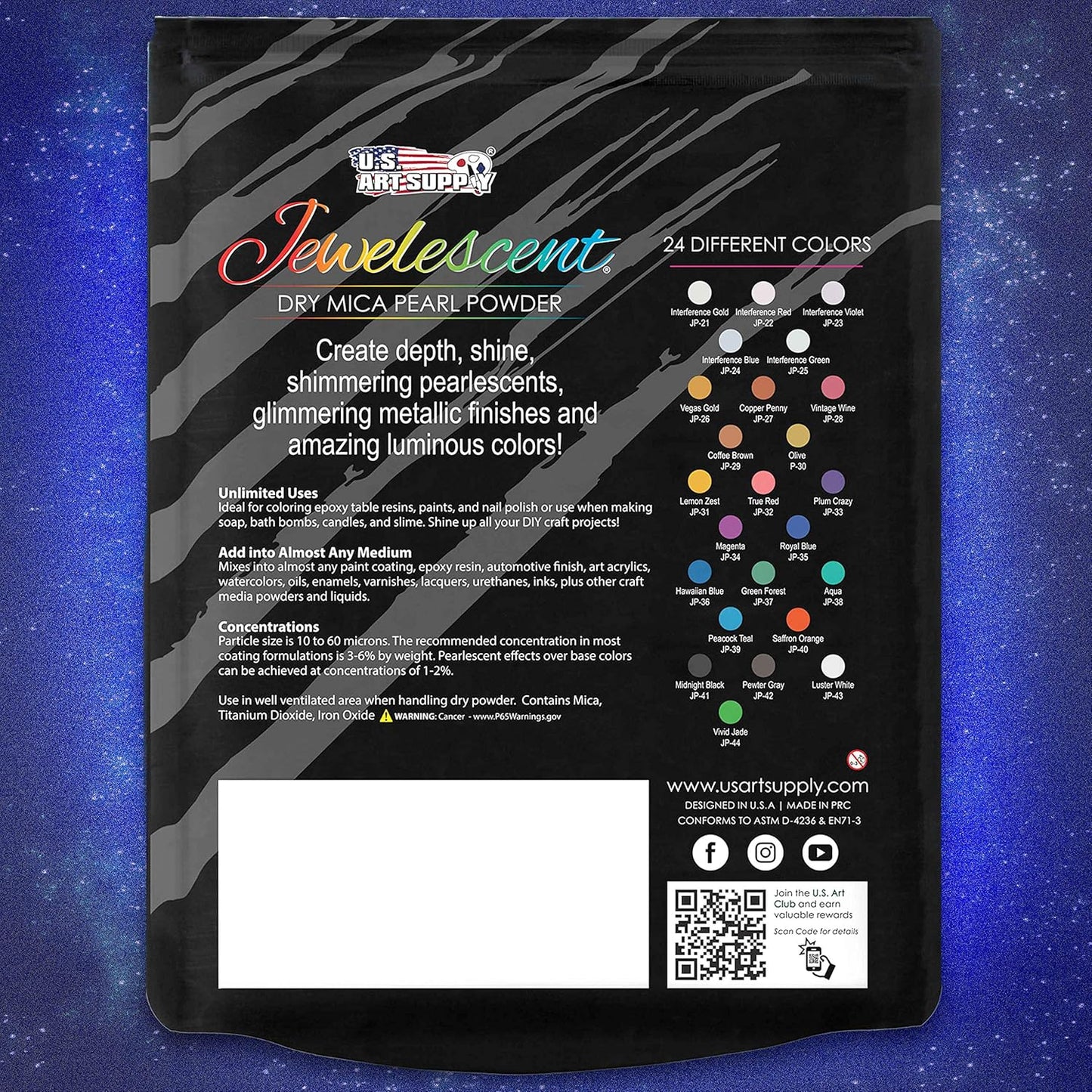 U.S. Art Supply Jewelescent Mica Pearl Pigment Powder, Luster White 3.5 oz (100g) Pouch - Cosmetic Grade, Epoxy Resin Color Pigment, Mica Powder for Resin, Soap, Slime, Candle Dye, Art, Crafts