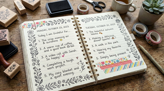 Creating a “Gratitude Journal” with Stamped Borders and Washi Tape