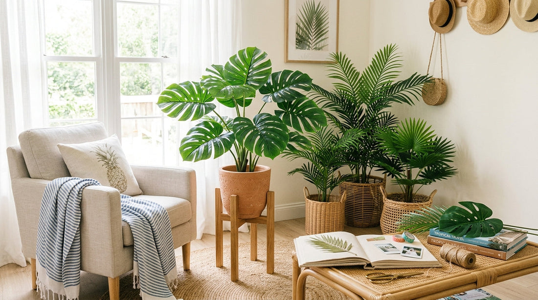Styling Faux Tropicals: How to Use Monstera and Palms for a Vacation Vibe