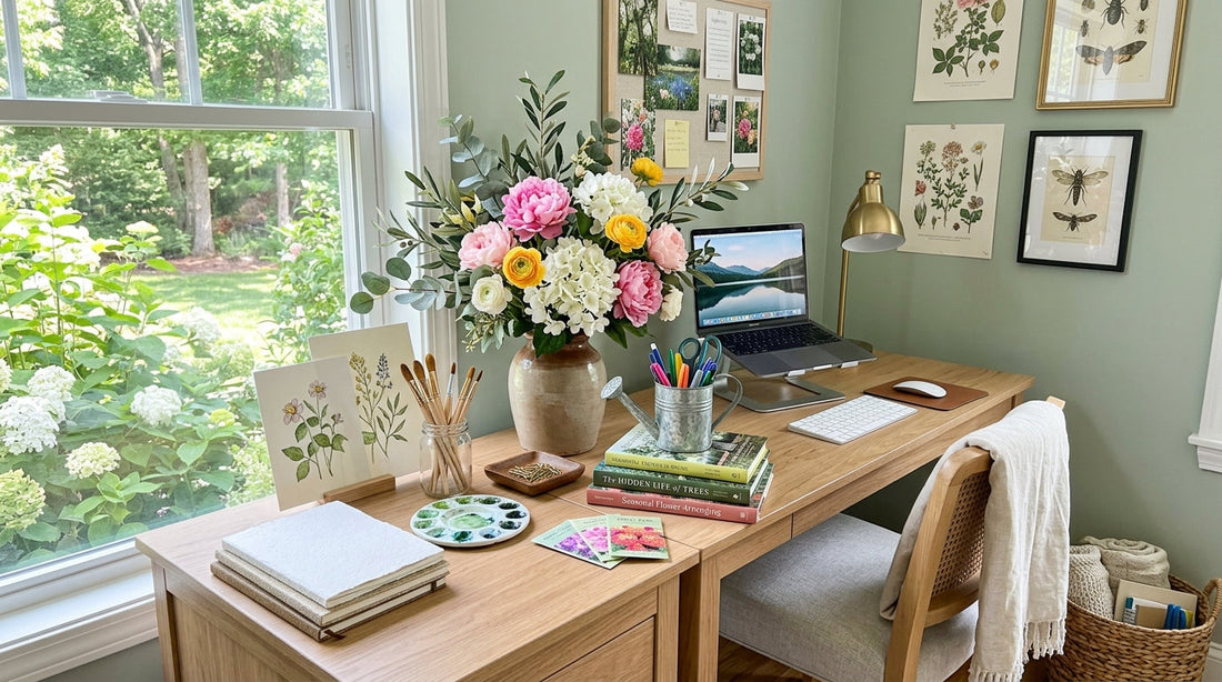 Styling Your Summer Home Office: Bringing the Outdoors In with Faux Florals
