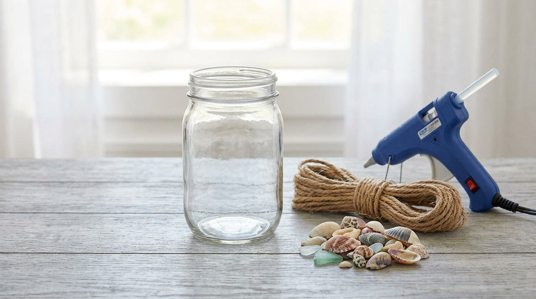 DIY Coastal Candle Holders Using Glass Jars, Rope, and Shell Accents