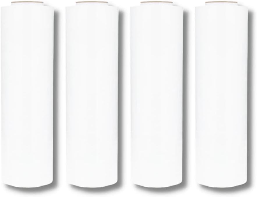 PSBM White Stretch Wrap, 15 Inch x 1476 Feet, 4 Pack, Tinted Pre-Stretched Shrink Wrap Film for Moving, Packaging, Pallet Wrapping