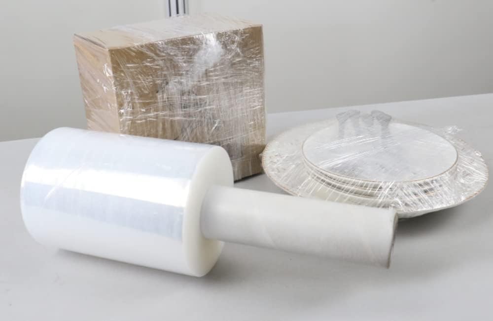 BOMEI PACK Industrial Mini Clear Stretch Wrap with Handle 5" 1000ft 80 Gauge for Pallet Wrap, Durable Self-Adhering Plastic Wrap for Packing, Moving, Heavy Duty (4)