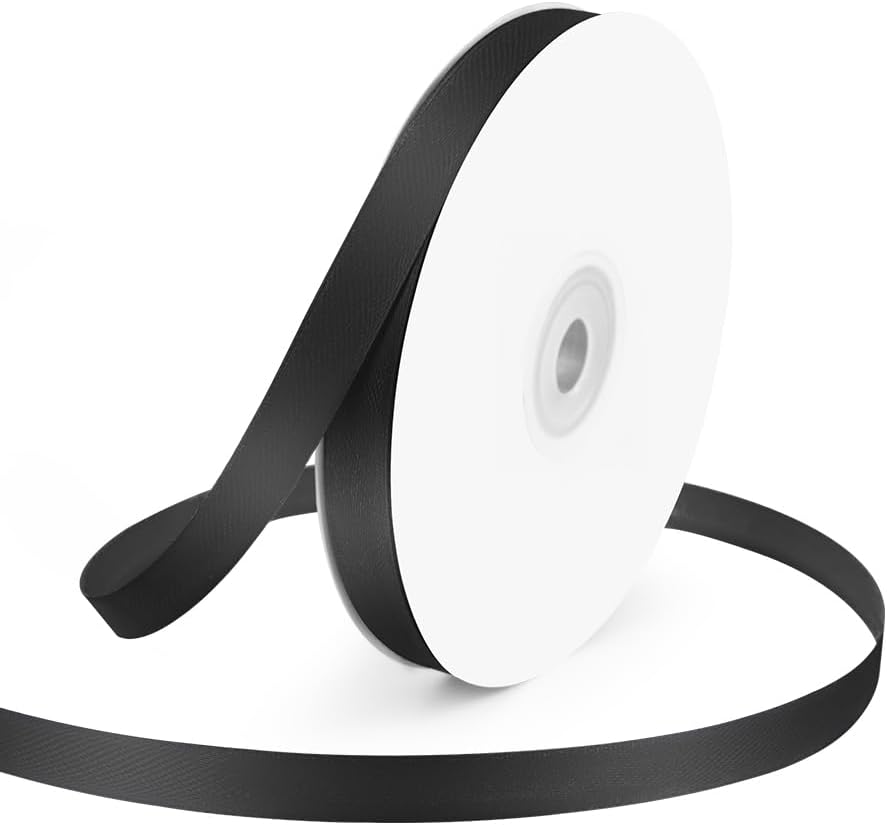 KMER LIFE 3/8" Wide x 50 Yards Black Single Faced Polyester Satin Ribbon, Black Satin Ribbon Perfect for Wedding Decor, Wreath, Crafts, Gift Wrapping & Other Projects (Black)