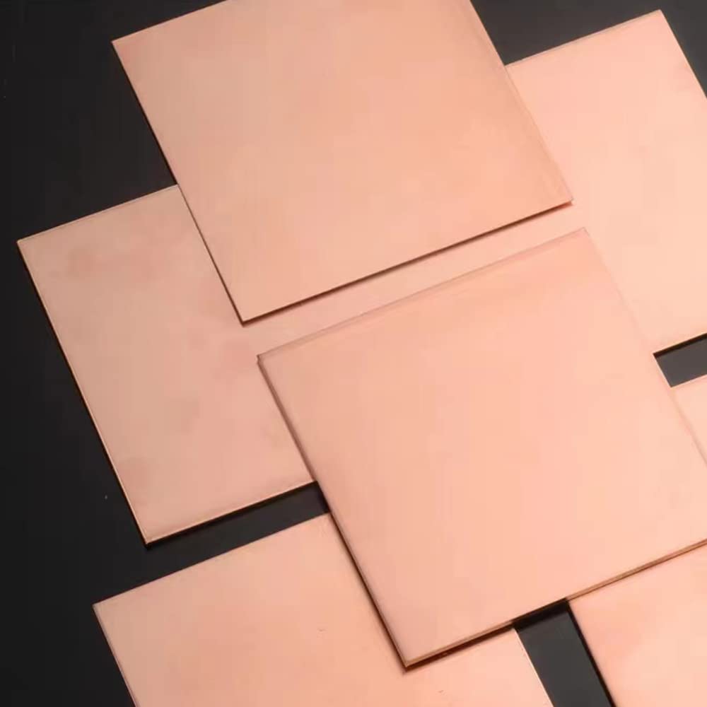 4 Pcs 99.9% Pure Copper Sheet Metal, 6" x 6", 20 Gauge(0.8mm) Thickness, Double Sided Film Attached Copper Sheets Plates for Crafting, Modelers, Jewelry, Repairs, Electrical