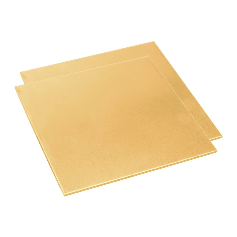20 Gauge Brass Sheet，H62 Brass Plates Metal 0.031" Thickness x 5.9" Width x 5.9" Lenght, for Models, Crafts, Repairs, Electrical, 2Pcs