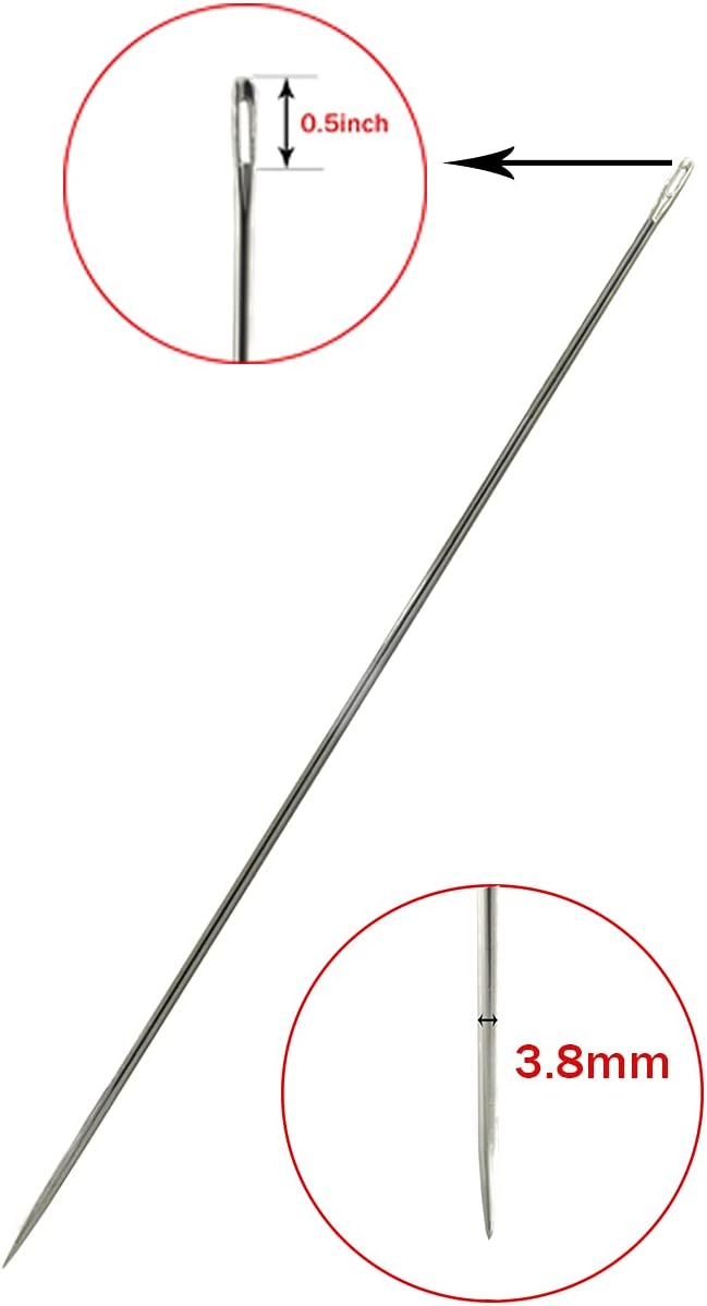 12" Upholstery Large Eye Long Needle Apply to Home or Work Hand Sewing Tapestry Embroidery (12 inch + 2 Leather)