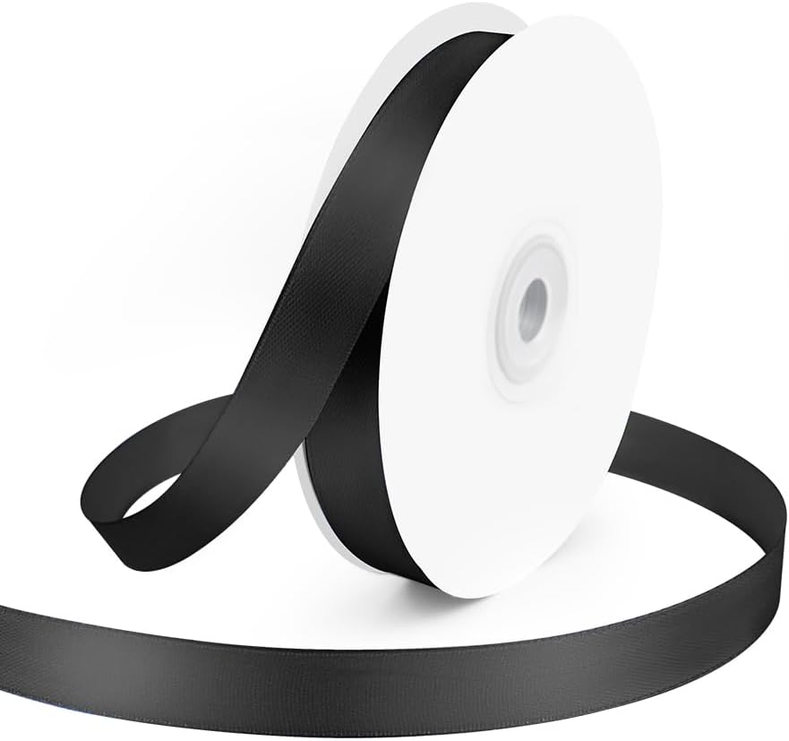 KMER LIFE 5/8" Wide x 50 Yards Black Single Faced Polyester Satin Ribbon, Black Satin Ribbon Perfect for Wedding Decor, Wreath, Crafts, Gift Wrapping & Other Projects (Black)