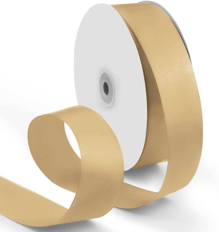 1-1/2 Inch 100 Yards Satin Ribbon Light Gold, Solid Color Fabric Ribbon for Gift Wrapping, Wedding, Polyester Gift Ribbon for Birthday Party Decoration, Craft, Hair, Floral, Sewing