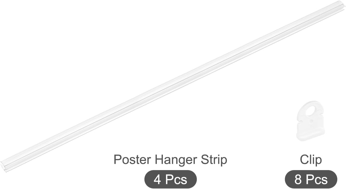 MECCANIXITY PVC Poster Hanger Rail Poster Strip Bar 100cm/40inch Clear with Clips for Poster, Map, 4 Set