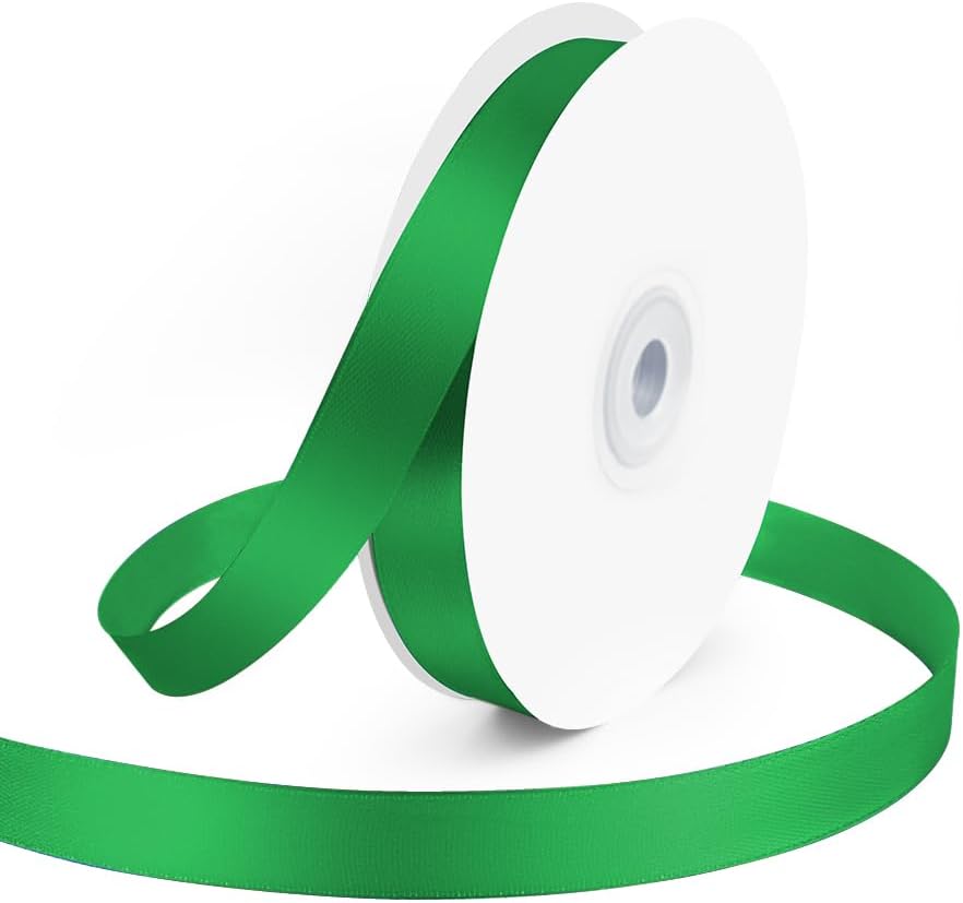 KMER LIFE 5/8" Wide x 50 Yards Green Polyester Satin Ribbon - Perfect for Wedding Decor, Wreaths, Crafts, Gift Wrapping & More