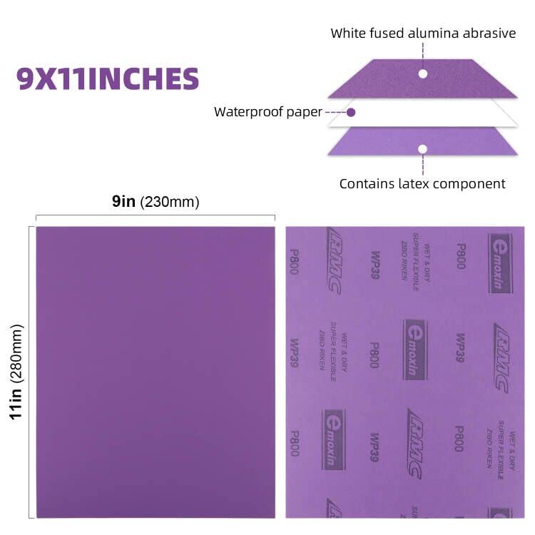 Sandpaper 800 Grit 20 PCS, Wet Dry Sanding Sheets 9 x 11 Inch, Purple Alumina Abrasive Sand Paper for Wood, Metal, Drywall, Resin, Automotive Sanding, Polishing, Grinding, by POLIWELL