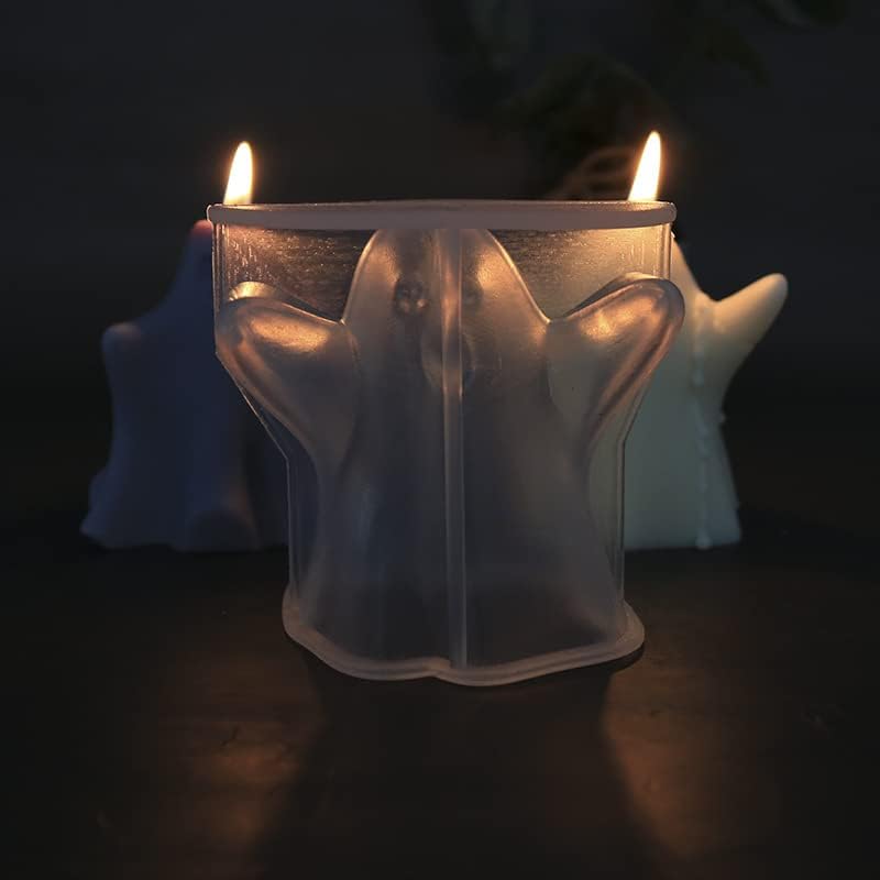 Silicone Candle Molds Set, 2 Pieces Ghost Halloween Molds and 20 Pieces Candle Wick, Horror Skull Handmade Soap Gypsum Mould for Scented Candle Making Home Decoration Supplies