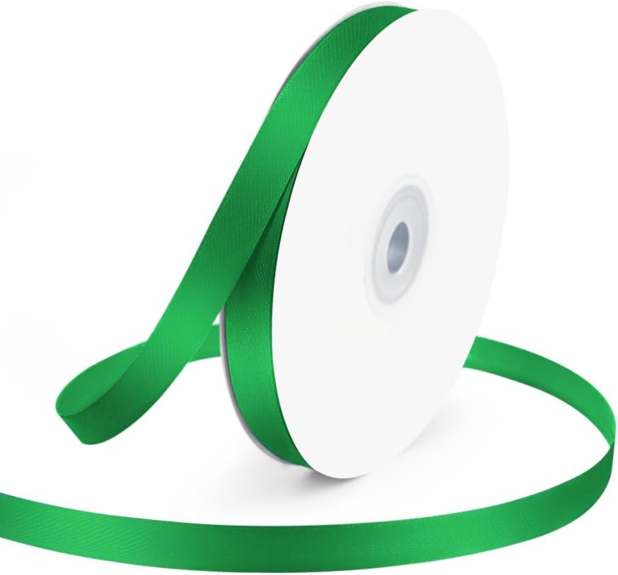 KMER LIFE 3/8" Wide x 50 Yards Green Single Faced Polyester Satin Ribbon - Perfect for Wedding Decor, Wreath, Crafts, Gift Wrapping & Other Projects