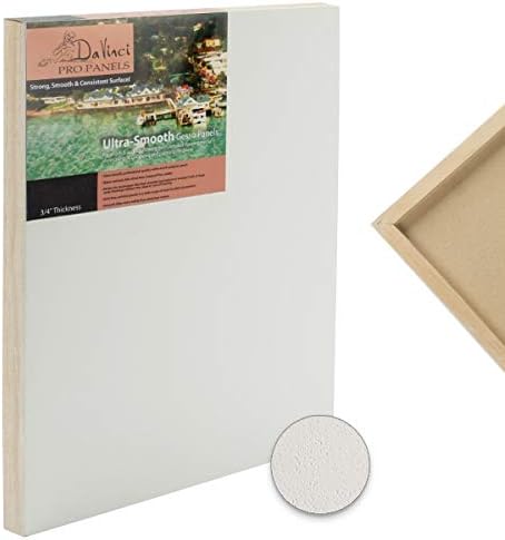 Da Vinci Pro Ultra Smooth Wood Canvas Gesso Board - 3/4" Deep, 8x8 Pack of 6 Single White Acrylic Polymer Gesso Panels for Painting Fine Portraits and Ultra Fine Detail Illustrations and Artwork