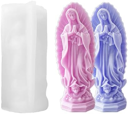 Virgin Mary Silicone Candle Molds, Religious 3D Virgin Mary Statue Molds for Resin Casting, DIY Aromatherapy Candles Wax and Plaster Epoxy Polymer Concrete Clay Sculpture Home Decoration