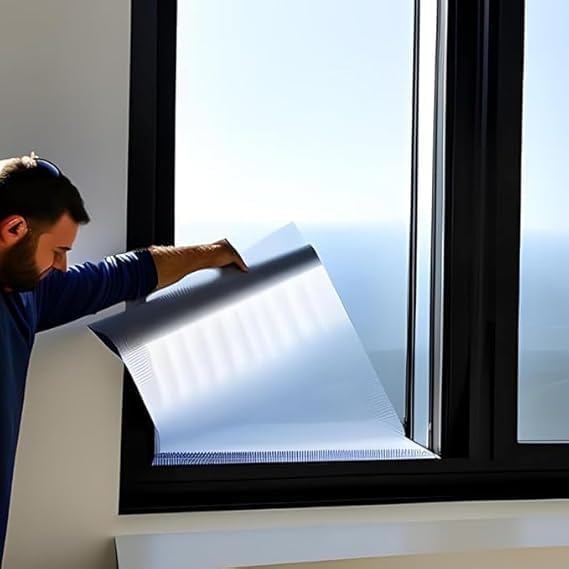 Rockrose Professional Window Tint for Home – One Way Privacy Window Film for Home Offices Heat Blocker Reflective Adhesive Mirror Tint with 99% UV Block – Black-Silver 48in x 100FT
